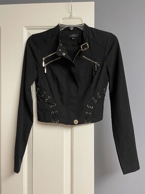 Privy (Privately Privileged) Black Zipper Bomber Jacket, Junior Small, women